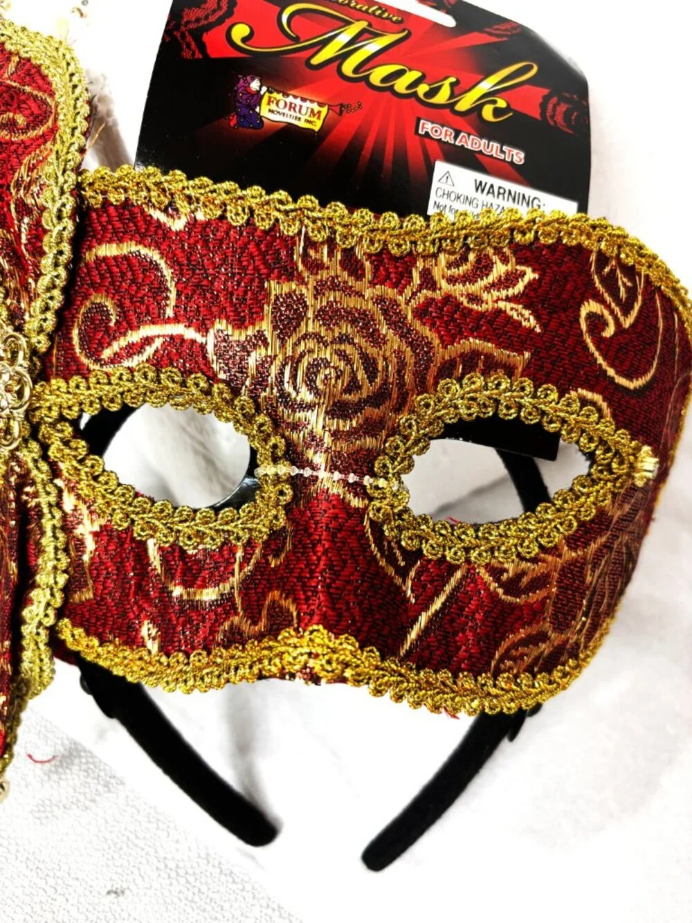 Venetian Red Gold Rose Brocade Carnival Mask NWT NOS